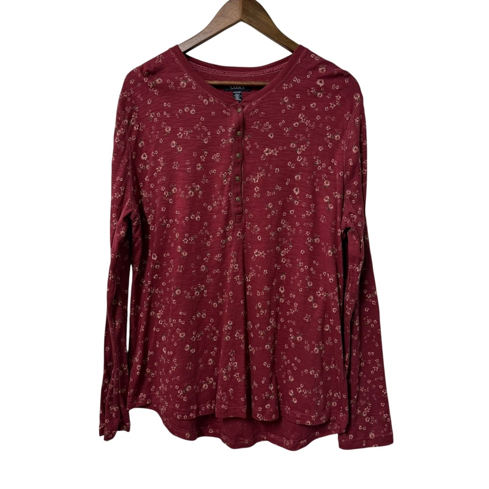 Chaps Henley Tunic Top Women XXL Long Sleeve Cotton Knit Ditsy Floral Layering